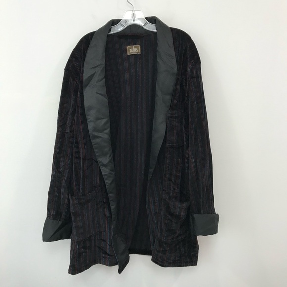 Bill Blass Smoking Robe Jacket Sz XL Satin Cuffs and Collar Rainbow Stripe - Picture 1 of 4